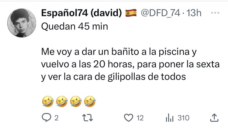 PatranaJos's tweet photo. La tarde de un facha. 
A very sad story.
😂 https://t.co/BngsCe2q3Y