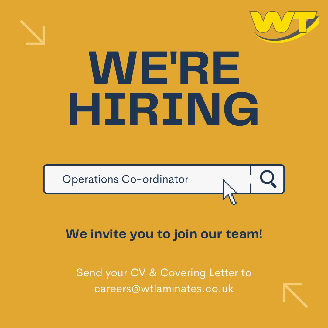 🚨NEW JOB ALERT🚨
We are looking for a motivated and experienced Operations Coordinator to join our team! Find more details here wtlaminates.co.uk/about-us-caree… #newjob #operationscoordinator #kbbjobs