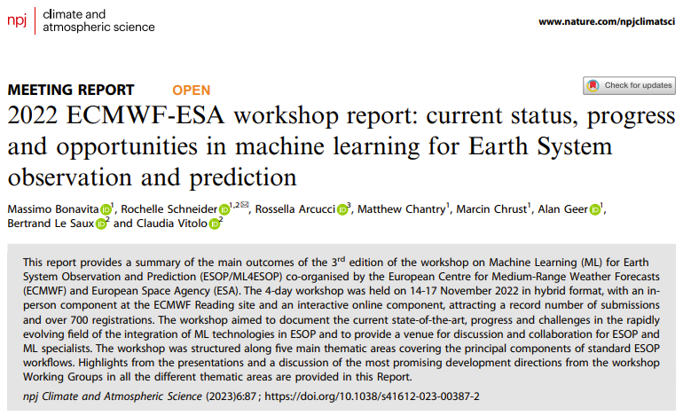 Dr_RSchneider's tweet photo. Interested in the latest trends in #MachineLearning for Earth System Observation and Prediction?

Have a look at ECMWF-ESA recent report published at #Nature’s Climate and Atmospheric Science. Very pleased to lead this work from #philab.

Open Access: https://t.co/ASAdSCdYxQ https://t.co/vHw8FmxKMb