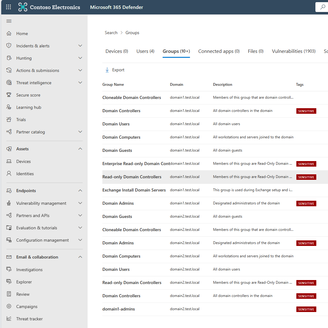 You can now search for AD groups in M365 Defender portal. 🎉
When you click on an AD group a side pane will open with group data. 
Group entity page is being worked on. 

#MDI #M365 #M365D