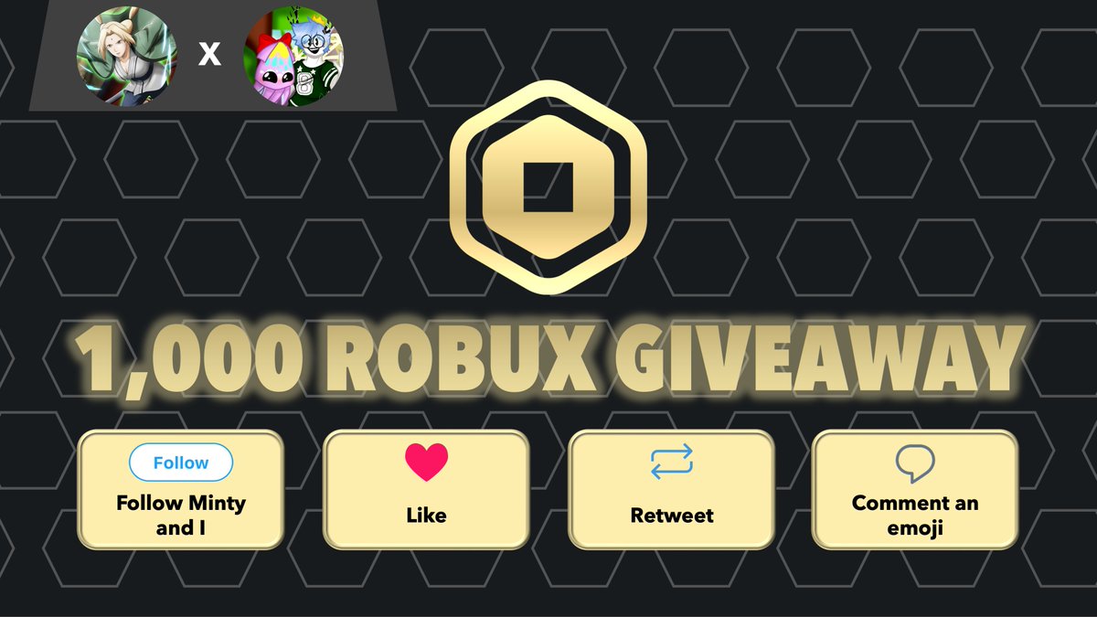 This is my first sponsored #Robux giveaway!

Prize is 1000 ROBUX!

All you have to do is:
● Follow me and <a href="/ItsJustMINTY/">minty</a> 
● Like
● Retweet
● Comment an emoji

Good luck! 🍀

#robuxgiveaway #robloxgiveaway #robloxgiveaways #roblox #robuxgw #robuxgws #robuxgiveaways