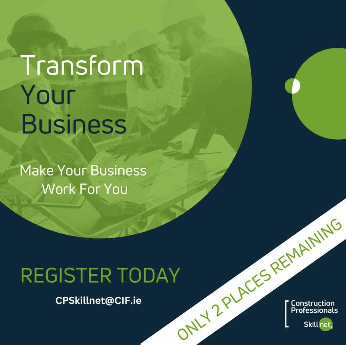 Construction Professionals Skillnet (@cpskillnet) on Twitter photo 🚨 Final 2 places remaining!
Don’t miss out on your opportunity to Transform your Business. 🚧
📍 Starting Aug 17th
🗣 Liz Carroll & Damien O'Brien
📅 Book here: lnkd.in/ev3b9cNf or contact Liz at CPSkillnet@cif.ie for more.
<a href="/CIF_Ireland/">Construction Industry Federation (CIF)</a> <a href="/SkillnetIreland/">Skillnet Ireland</a> 🚨 Final 2 places remaining!
Don’t miss out on your opportunity to Transform your Business. 🚧
📍 Starting Aug 17th
🗣 Liz Carroll & Damien O'Brien
📅 Book here: lnkd.in/ev3b9cNf or contact Liz at CPSkillnet@cif.ie for more.
<a href="/CIF_Ireland/">Construction Industry Federation (CIF)</a> <a href="/SkillnetIreland/">Skillnet Ireland</a>