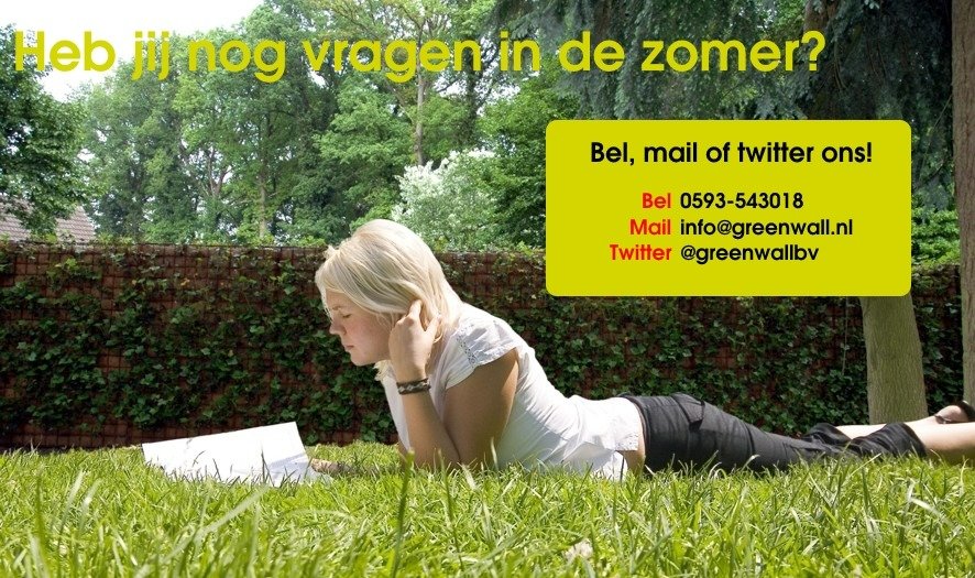 De vakanties zijn begonnen, maar wij staan iedere werkdag klaar voor al uw offertes, bestellingen en vragen. 

En natuurlijk 24/7 online:
Bedrijven: greenwall.nl
Particulier: greenwallvoortuinen.nl

Voor wie wel vrij is: een hele fijne vakantie!
#bouwvak #vakantie