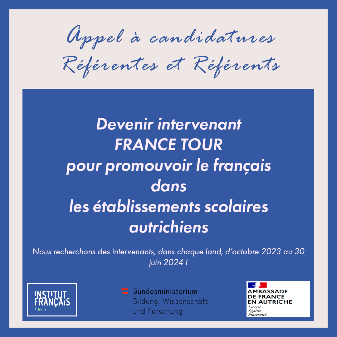 IF_Autriche's tweet photo. 👉devenir intervenant FRANCE TOUR - appel à candidatures : #IF_Autriche recherche, des prestataires de service de langue maternelle française dans toute l'Autriche en savoir + https://t.co/59q6ok2ViQ… #enseignerlefrancais #autriche #francais https://t.co/d5b8mYEsGT