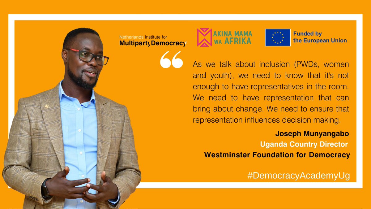 While speaking about inclusion, @JMunyangabo CD @WFD_Uganda emphasises the importance of influencing decision-making. He says numbers are important, but elected representatives need to know how to influence decisions for their constituents. #YDC #WYDEyouth #DemocracyAcademyUg