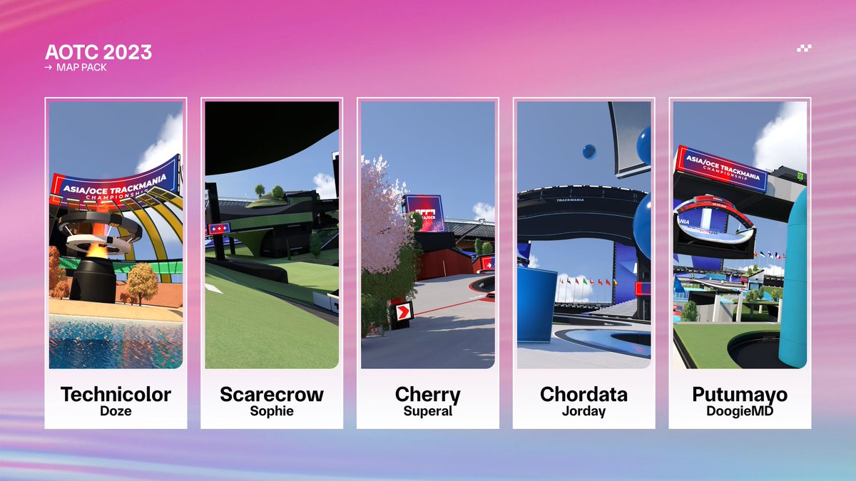 Trackmania Asia/OCE (@tmasia_oce) on Twitter photo πΊοΈ Announcing the #AOTC2023 map pool!
Five unique mixed-style tracks, made by five talented mappers. You can check them out in-game and on <a href="/ManiaExchange/">ManiaExchange</a>!
π trackmania.exchange/s/m/3148 πΊοΈ Announcing the #AOTC2023 map pool!
Five unique mixed-style tracks, made by five talented mappers. You can check them out in-game and on <a href="/ManiaExchange/">ManiaExchange</a>!
π trackmania.exchange/s/m/3148