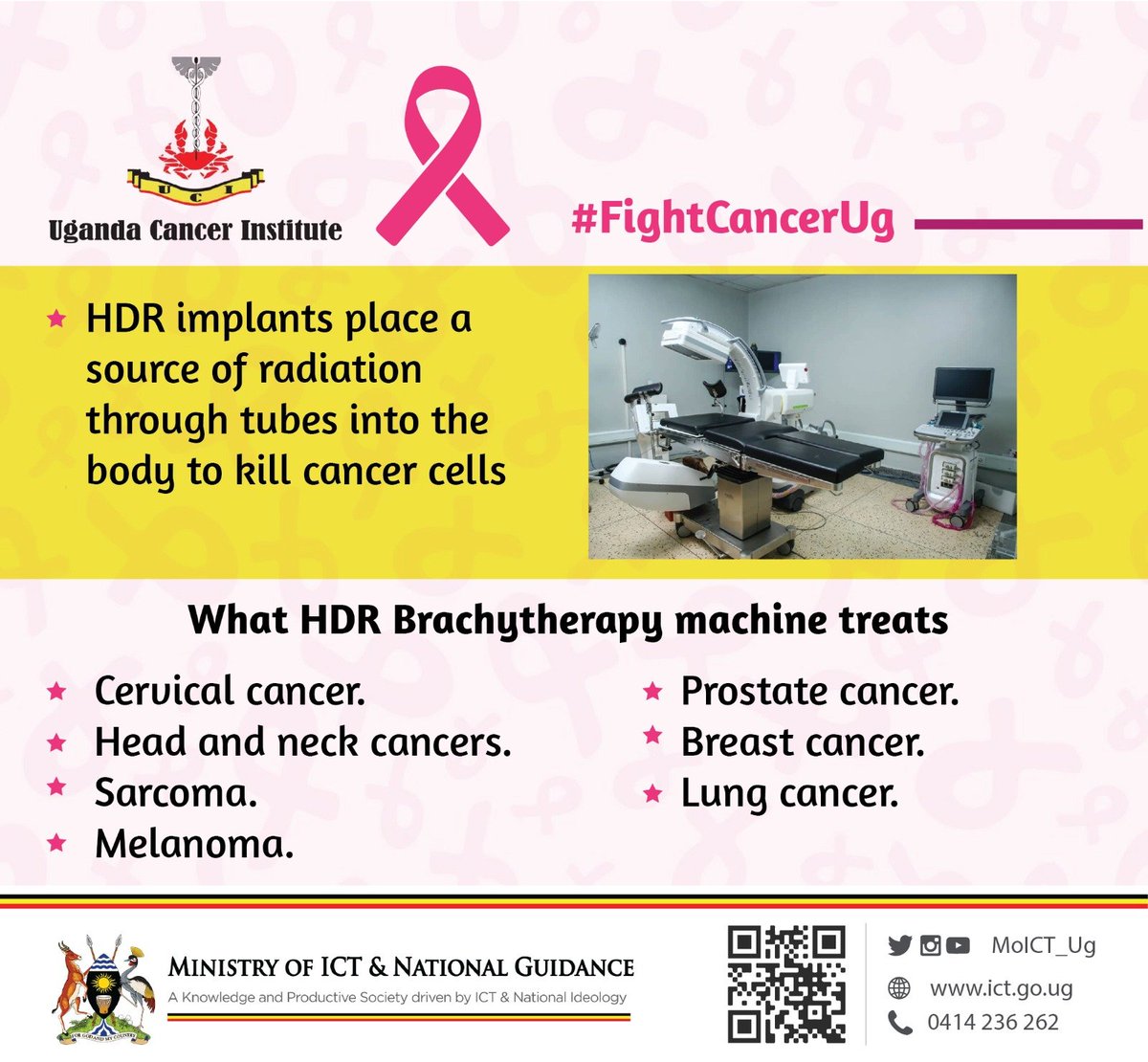 High Dose Rate (HDR) Brachytherapy with Interstitial Implants for Treatment of Gynecologic Cancer treatments begin about a week after the external beam radiation therapy is completed. You’ll be admitted to the hospital for 2 days for your HDR treatment.
#FightCancerUg