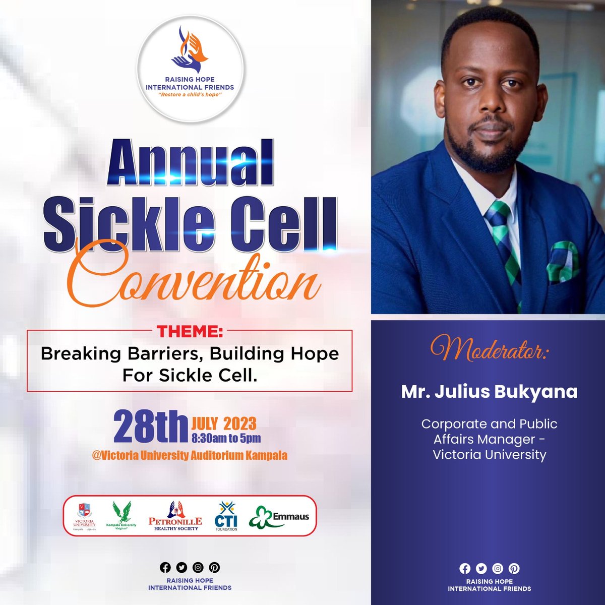 Meet Julius Bukyana, a seasoned journalist and Corporate/Public Affairs Officer at Victoria University, will serve as moderator for our second annual Sickle Cell Convention. @jcrc_official1 @GlobalGenes @rotaryd9213 @SabrinaKitaka @globalscdorgs @GASickleCell