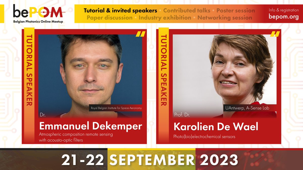 bePOM (@bephotonmeetup) on Twitter photo Let's start Monday by introducing our #bePOM23's #𝗧𝘂𝘁𝗼𝗿𝗶𝗮𝗹 𝘀𝗽𝗲𝗮𝗸𝗲𝗿𝘀
🗣️ Dr. @ManuDekemper (<a href="/BIRA_IASB/">BIRA-IASB</a>) - #Opticaldesign, #manufacturing & imaging systems
🗣️ Prof. Dr. <a href="/De_Wael_K/">Karolien De Wael</a> (<a href="/UAntwerpen/">UAntwerpen</a> & @KDeWaelLab ) - #Biosensing & #Biophotonics:From micro-to nanoscale Let's start Monday by introducing our #bePOM23's #𝗧𝘂𝘁𝗼𝗿𝗶𝗮𝗹 𝘀𝗽𝗲𝗮𝗸𝗲𝗿𝘀
🗣️ Dr. @ManuDekemper (<a href="/BIRA_IASB/">BIRA-IASB</a>) - #Opticaldesign, #manufacturing & imaging systems
🗣️ Prof. Dr. <a href="/De_Wael_K/">Karolien De Wael</a> (<a href="/UAntwerpen/">UAntwerpen</a> & @KDeWaelLab ) - #Biosensing & #Biophotonics:From micro-to nanoscale