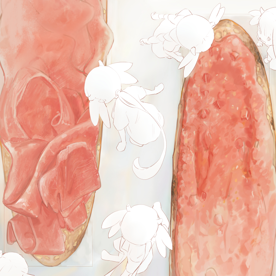 「「パン・コン・トマテ」 焼いたパンにトマトや生ハムを乗せたスペイン料理 オリーブ」|renkoma@れんこまのイラスト