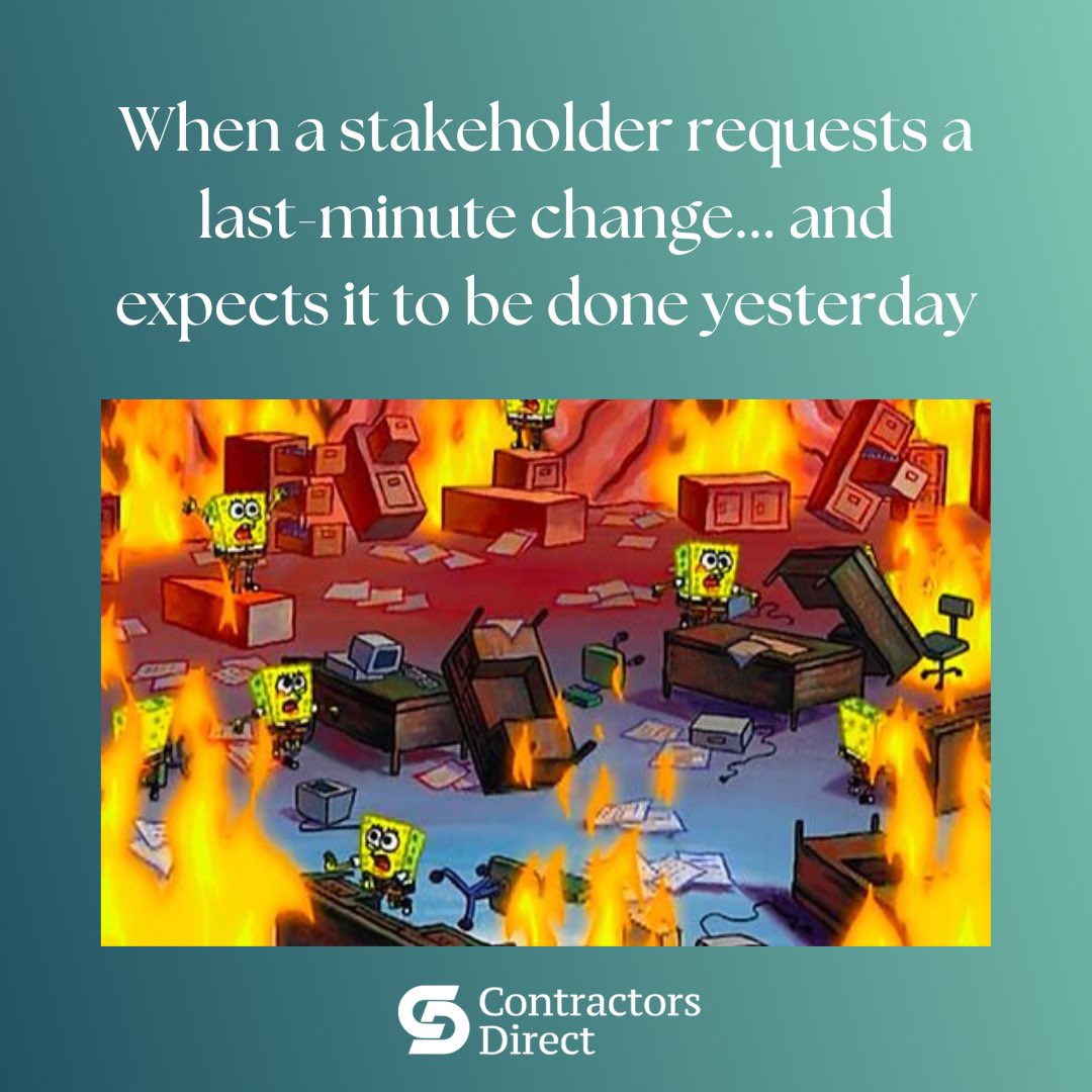 ContractorsDrct's tweet image. When a stakeholder drops a last minute change and the team enters chaos mode🫠🌪️🔥 

#ChaosUnleashed #ProjectMayhem