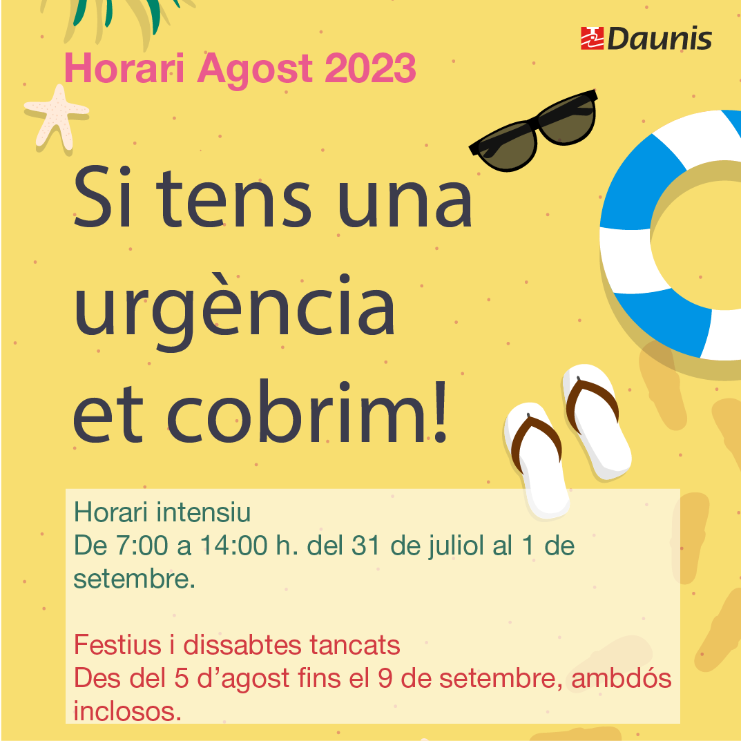 DaunisSA's tweet photo. ➡ Festius i dissabtes tancats 🟥Des del 5 d'agost fins el 9 de setembre, ambdós inclosos. 14 i 15 d'agost tancat. https://t.co/hfV9fSvMy3