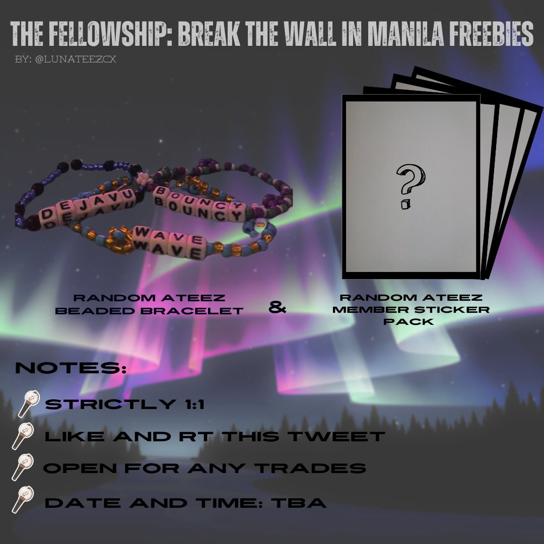 lunateezcx's tweet photo. Hello, Filotinys! 

I will be giving beaded bracelets and random ATEEZ member sticker packs on concert day (09.16) around Araneta.

I'm also open for any trades just dm me 🦋

See you soon! pls like and rt ^^
#Break_The_Wall_MNL #FilotinyFreebies #Break_The_Wall #ATEEZ #에이���즈 https://t.co/srRbOmLut3
