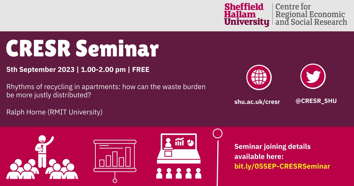 Join us in person or online for the first CRESR Seminar of the 2023/24 series on 5th September 2023 where our speaker will be discussing how waste burden can be more justly distributed. More details 👉 bit.ly/05SEP-CRESRSem…