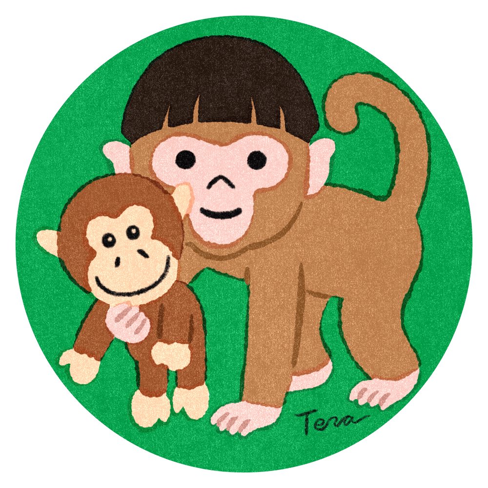 「\ SNS用のアイコン制作 /  ご依頼内容:前髪ぱっつん風の子猿が、さるのぬい」|寺山武士 Takeshi Terayamaのイラスト