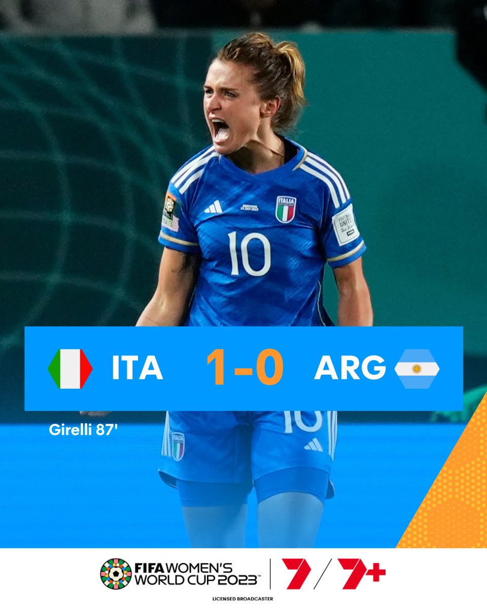 Less than four minutes after coming on, Cristiana Girelli heads home the winner for Italy!

Match Centre & Stats: 7sport.link/ITAvARG #FIFAWWC