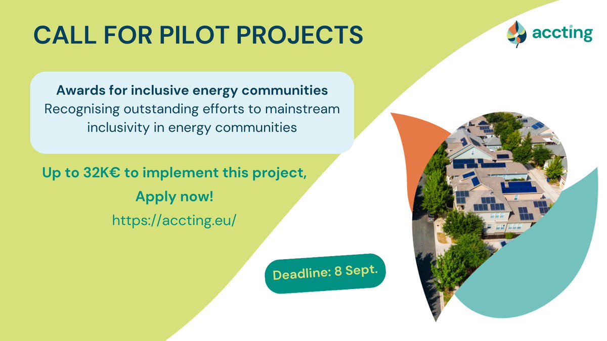 Apply for up to 32K€ to create awards for #inclusive energy communities ⚡️

The funded pilot project will encourage collaboration, knowledge exchange, and learning among #energycommunities!

👉Find out more: bit.ly/3K1CSOF

#EnergyPoverty #Funding