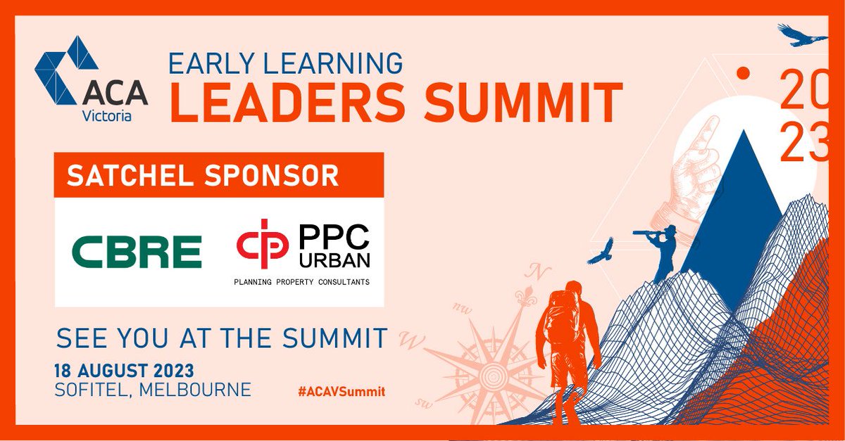 🎉 ACA Victoria proudly welcomes CBRE &amp; PPC Urban as valued suppliers &amp; Satchel Sponsors at our Early Learning Leaders Summit on Fri, 18th August. We thank them both for their support. Visit their booths - no 38 (CBRE) &amp; no 39 (PPC Urban).

Book Now👉ow.ly/44iT50Pj8pc