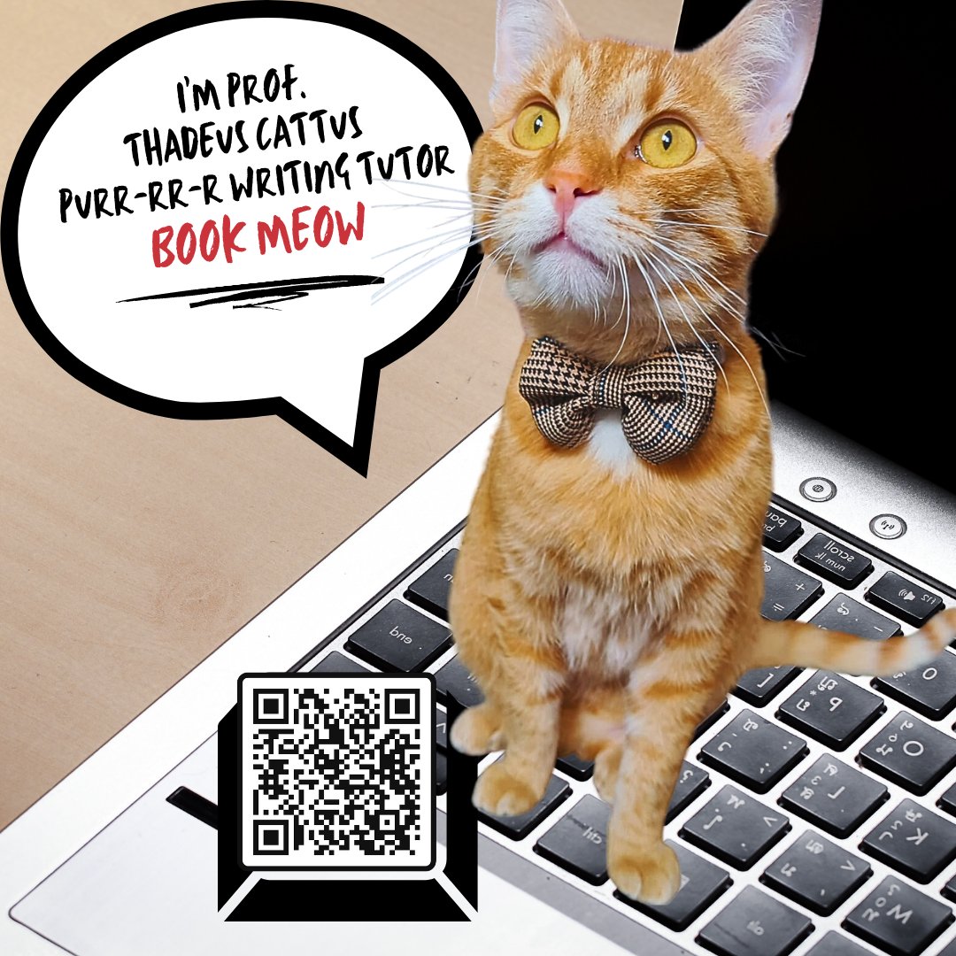 RWCUL's tweet image. Do you have summer repeats assignments or essay exams? Do you need some help with your dissertation? Prof. Thadeus Cattus (Purr-rr-r Writing Tutor) has got you covered 🐈 
Scan the button and learn to make an appointment meow🐾 
#assignmenthelp #dissertationhelp #writingtutor