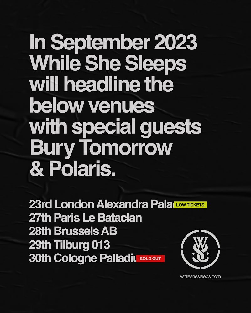 A few months ago, our mates from Sheffield in @whileshesleeps invited us to join them for their biggest shows ever, a handful of arena dates in UK & EU. Grateful to have this opportunity to bring you guys some new material & share these monumental shows with WSS & @burytomorrow