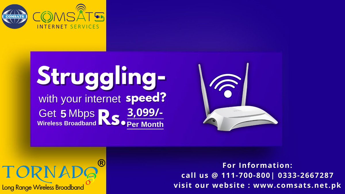 COMSATS Internet Services CIS gives you the Fastest Internet Connectivity at the most affordable rates.
Available in all major cities of Pakistan!

For more information, call or visit: 051-2341175-6| 0331-5220082| 0333-2667287| comsats.net.pk

#CIS