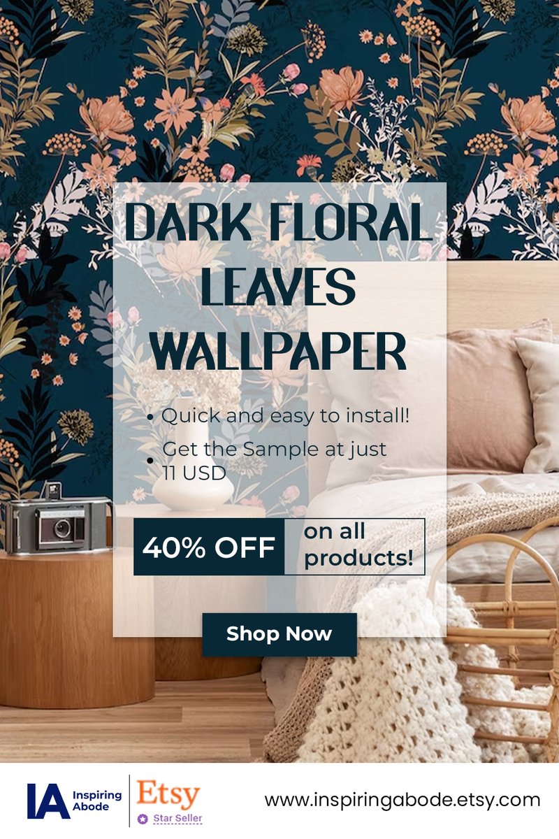 InspiringAbode's tweet photo. Elevate your home with captivating Dark Floral Leaves Blossom Botanical Wallpaper from Inspiring Abode! 🏡✨ Experience the beauty of nature in your living space. Order now:  https://t.co/vadtVuQX8e

 #HomeDecor #Wallpaper #InspiringAbode #BotanicalWallpaper #NatureInspired https://t.co/mo02dvYAwc