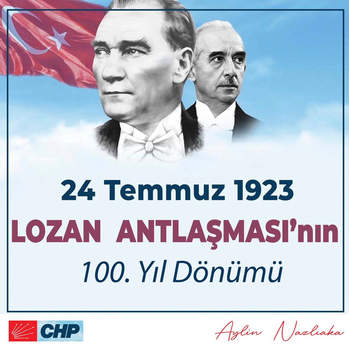 Savaş meydanlarında kazanılan zaferi diplomasi zaferiyle taçlandıran ve tam bağımsız Türkiye’nin dünyaya ilanı olan #LozanBarışAntlaşması’nın 💯yılı kutlu olsun. 

Başta ebedi liderimiz Gazi Mustafa Kemal Atatürk olmak üzere büyük devlet insanı İsmet İnönü’yü ve tüm