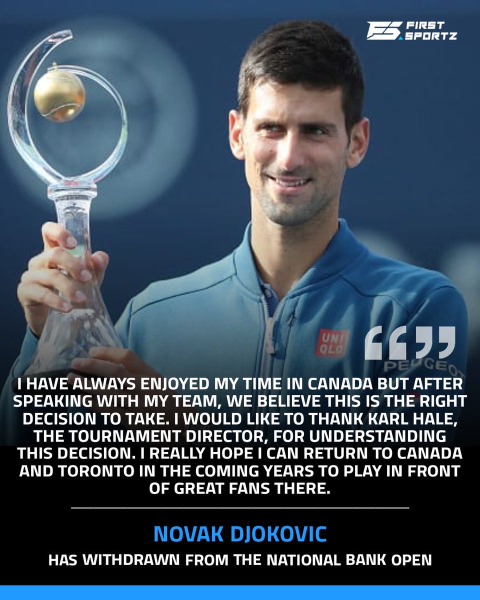 Novak Djokovic has officially announced his withdrawal from the 2023 National Bank Open in Toronto!

Read More: https://t.co/XMsZDRAvAg https://t.co/eRaEm3A6EN