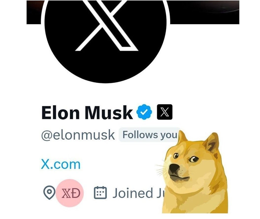 WEBMASTERMIND1's tweet photo. एलोन मस्क ने अपने एक्स प्रोफ़ाइल स्थान पर DOGE लोगो जोड़ा!

X = पेमेंट सिस्टम 
D = #Doge https://t.co/ga3r69BKF2