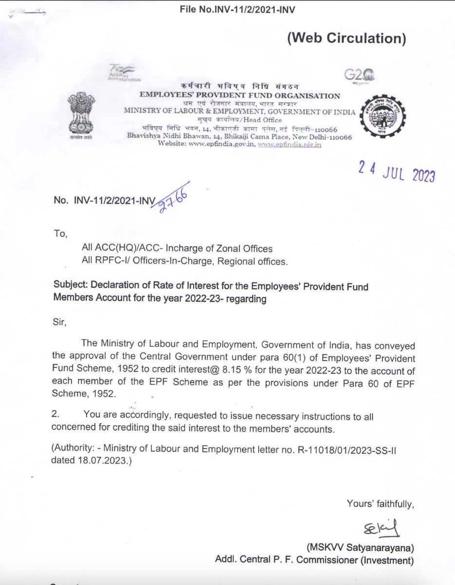 rajeshkmoorthy's tweet photo. 2022-23 ஆம் நிதியாண்டிற்கான EPFO (வருங்கால வைப்பு நிதி) வட்டியினை 8.15% ஆக நிர்ணையிக்கப் பட்டுள்ளது.

இந்த அறிக்கையை, வருங்கால வைப்பு நிதி ஆணையம், இன்று (24 ஜூலை, 2023) வெளியிட்டுள்ளது.

How to check EPF balance?

An employee whose EPF account is managed by the EPFO can check the account balance using following four ways:
1⃣ By using Umang app
2⃣ By visiting EPF member e-sewa portal
3⃣ By giving missed call to 9966044425 from your registered mobile number
4⃣ By sending SMS

1⃣ How to check EPF balance on UMANG app
The subscribers can now easily check their PF balance at home on the UMANG application.
Step 1: Download and install Umang app
Step 2: Register from your mobile number
Step 3: Choose "EPFO" from the options
Step 4: Click "View Passbook."
Step 5: After entering your UAN, click Get OTP.
Step 6: Select "Login."
Your passbook and EPF balance will be shown on the screen.

2⃣ How to check EPF balance using EPFO portal

🔹Go to the employee section of the EPFO website and click on "Member Passbook." 
🔹By entering your UAN and password, you can gain access to the PF passbook. 
🔹Employee and employer contributions, as well as opening and closing balances, will be detailed. The sum of any PF transfers, as well as the amount of PF interest generated, will be shown. 
🔹The EPF balance can also be viewed with a passbook.

#EPFO #InterestRates #EPF #Savings