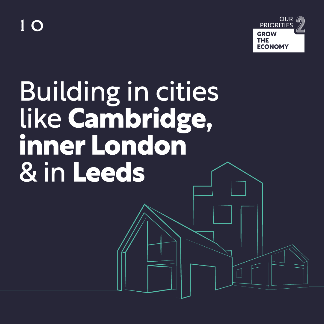 10DowningStreet's tweet photo. We'll build homes where it makes sense โ in Cambridge and in the centre of cities like London and Leeds.
And weโll make sure these homes are supported by the right infrastructure, with nearby shops, hospitals and parks to support communities to thrive. https://t.co/5EaW2jhvxP