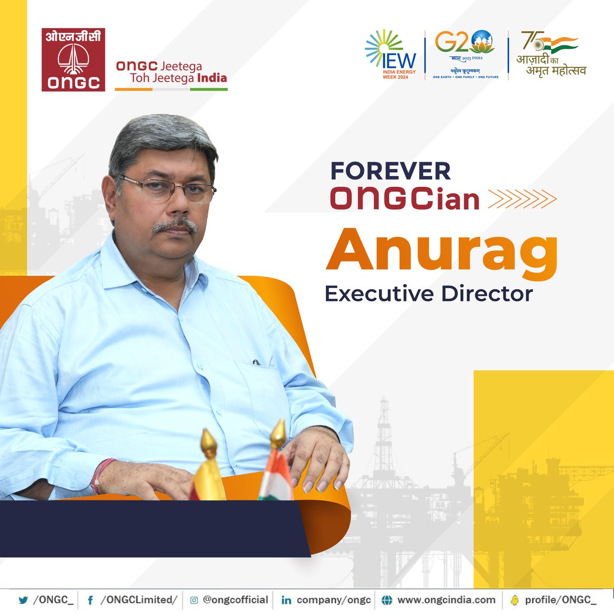 ONGC_'s tweet photo. #ONGC bids adieu to Executive Director Anurag, one of the pillars of our strength, as he embarks on a new journey in life. We express our deepest appreciation and extend our warmest wishes as he enters this exciting new chapter.

Once an #ONGCian, always an #ONGCian.

#ONGCJeetegaTohJeetegaIndia
#IndiaEnergyWeek2024
#YouAreEnergy

@g20org