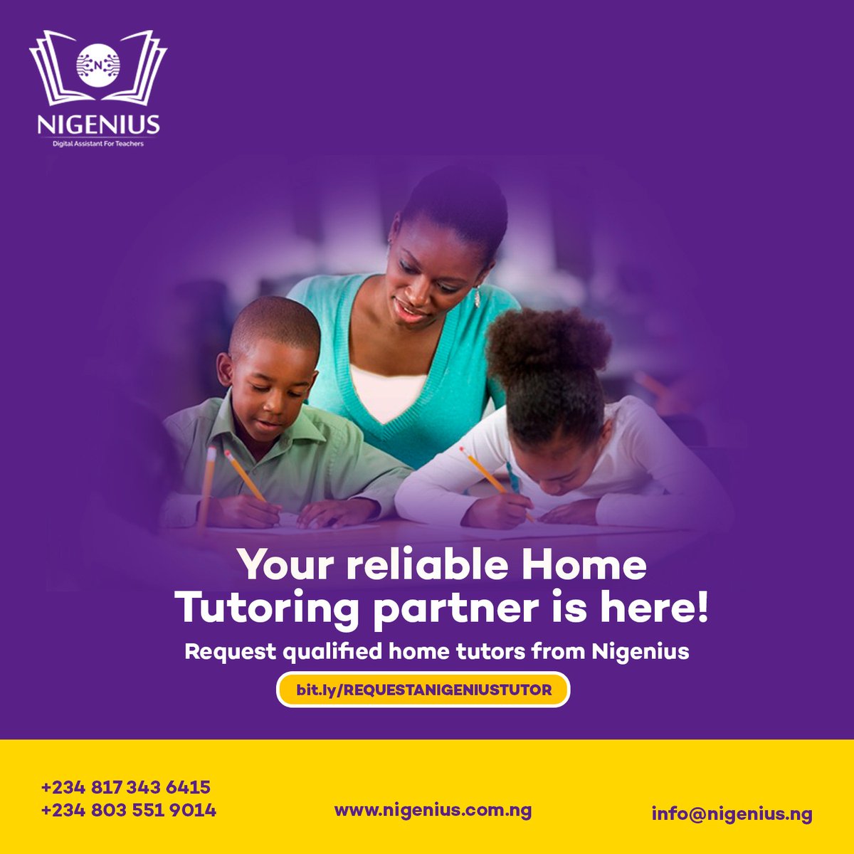 Improve your child's learning by getting an home tutor from Nigenius.

Contact us today to get started! To request qualified online & in person home tutors, use link bit.ly/REQUESTANIGENI… or click on the link in our bio.

#Coding #robotics #steamfest #nigenius #kidcoder