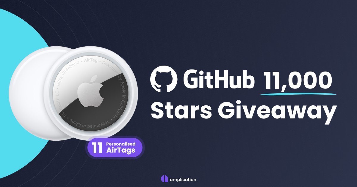 amplication's tweet photo. 11000+ Stars on @github⭐️

We are giving away 11 Personalised Apple Airtags to celebrate this milestone 🎉

Rules:

- Follow @amplication ✅
- Retweet this tweet 🔁
- Star us at: https://t.co/ESM47AfYXz🌟
- Reply with your GitHub username👇

Deadline: 4th August 2023 https://t.co/x8bVfsCw3u