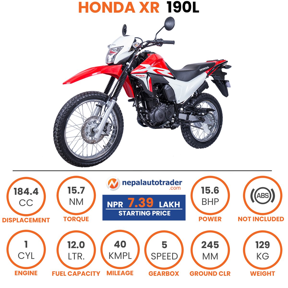 Honda XR 190L Quick Specifications.  #Autonews #AutonewsNepal #Bikes #BikesNepal #AdventureMotorbike #HondaBikes #HondaNepal #HondaXR #HondaXR190L #NepalAutoTrader