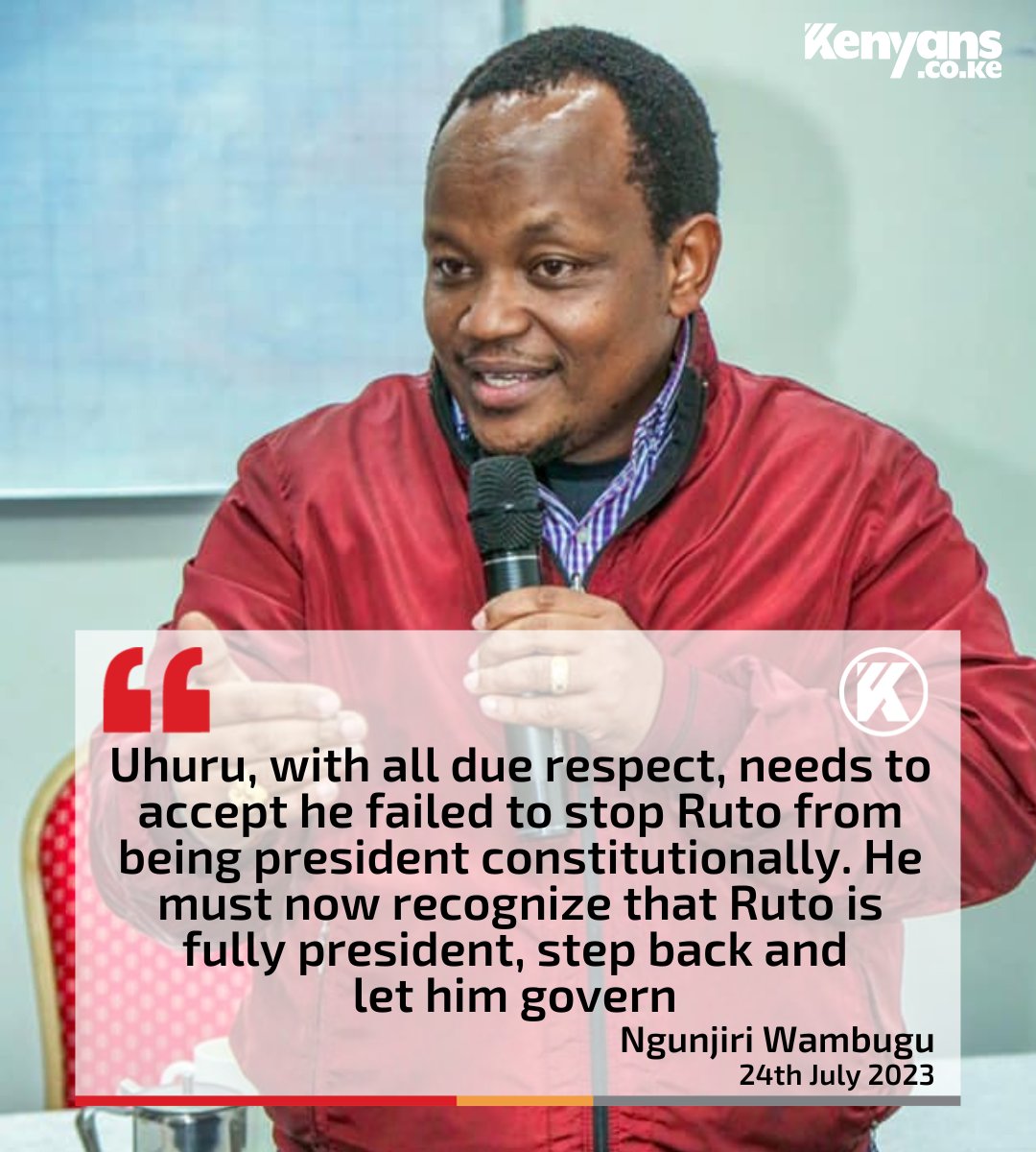Kenyans's tweet photo. Uhuru needs to accept he failed to stop Ruto from being president - Ngunjiri Wambugu https://t.co/Dq0nmf9WWe