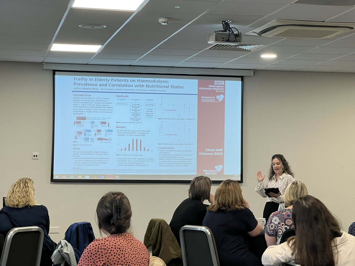 Well done to <a href="/MeghanBorg/">Meghan Borg</a>  who presented her project on frailty and haemodialysis at the chief nurse AHP and Miswife ‘s fellow event <a href="/nottmhospitals/">Nottingham University Hospitals</a> @TeamNUH <a href="/TeamRenal/">The Renal Team@nuh</a> @NUHInstitute @bda_renal <a href="/BDA_Dietitians/">British Dietetic Association</a> <a href="/NUHDietetics/">NottmDietetics 🏳️‍🌈</a> <a href="/NUH_AHPs/">NUH Allied Health Professionals</a>