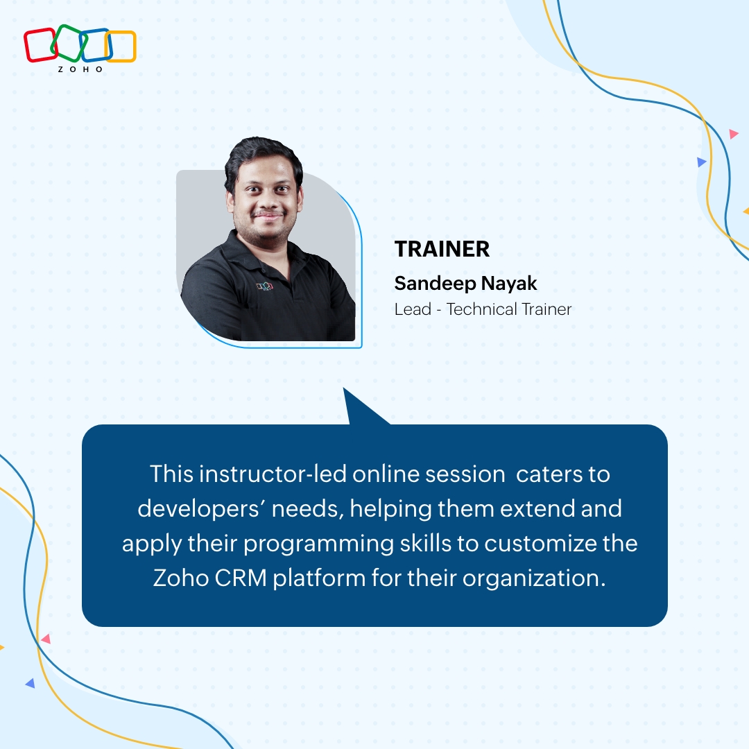 ZohoSpark's tweet image. Register for the upcoming virtual classroom training for Zoho CRM Developer👥 
Link - lnkd.in/gEhAYAWk 

Choose your schedule. See you there! 

#training #zohocrm #zohocrmdeveloper #zoho