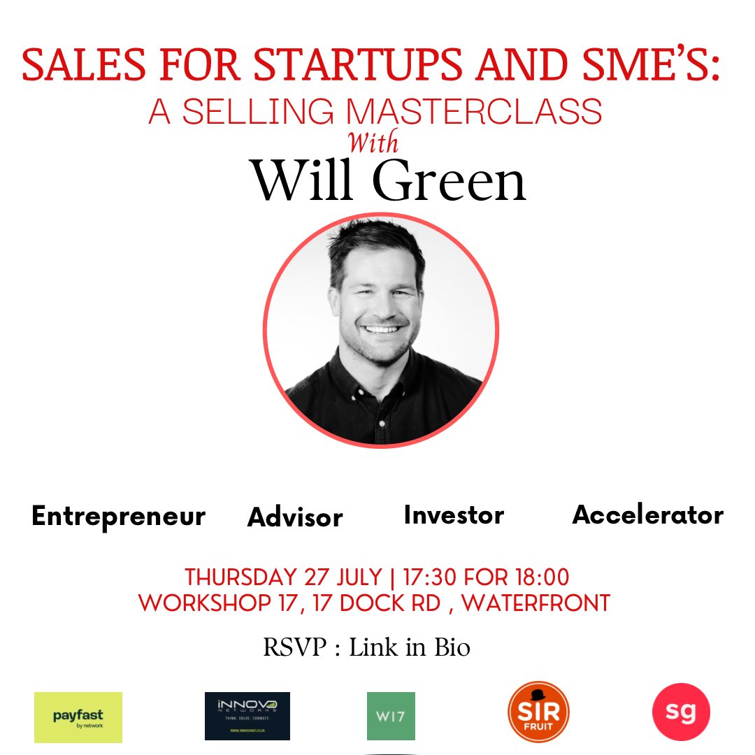 StartupGrindCPT (@startupgrindcpt) on Twitter photo We are excited to be hosting a Masterclass this coming Thursday,the 27th of July with Will Green titled Sales For Startups and SMEs. A Selling Masterclass with practical actionable networking event <a href="/Workshop17za/">Workshop17</a>
Get your tickets on our website.
#Startup #StartupGrind #Networking We are excited to be hosting a Masterclass this coming Thursday,the 27th of July with Will Green titled Sales For Startups and SMEs. A Selling Masterclass with practical actionable networking event <a href="/Workshop17za/">Workshop17</a>
Get your tickets on our website.
#Startup #StartupGrind #Networking