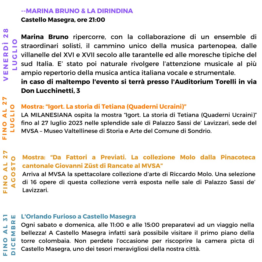 Non perdete gli eventi di questa settimana a Sondrio 😎