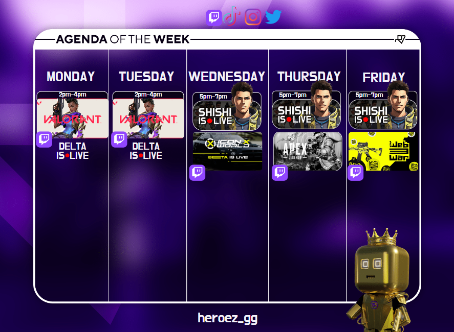 Heroez_gg's tweet image. GM Heroez,

This week, we've got an exciting lineup for you! 2 new potential gaming gems: @IconxWorld and @web3war_game

We're also going back to basics with some @playapex w/ @cryptoshishi 🔥

+ Experience some Radiant conten on @valorant with @diabloreft … 👀