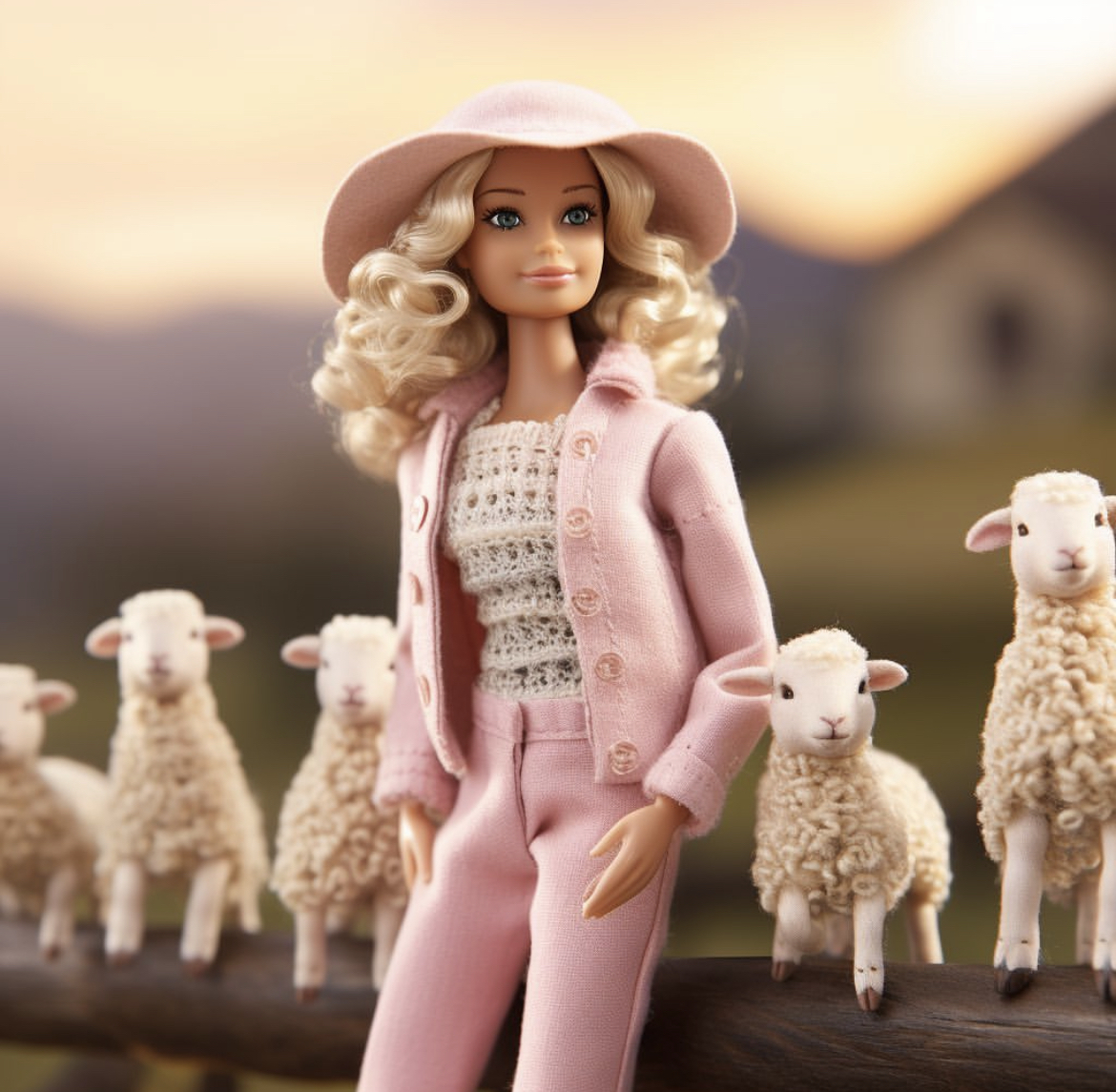 Meet woolgrower Barbie, with cute sheep & wearing wool garments 💖🐑  Courtesy of @Woolmark, Barbie is ready to celebrate slow fashion, highlight wool's eco-credentials from the farm to your wardrobe, offering a new channel to provide wool education 👏👏 🖼 AI generated