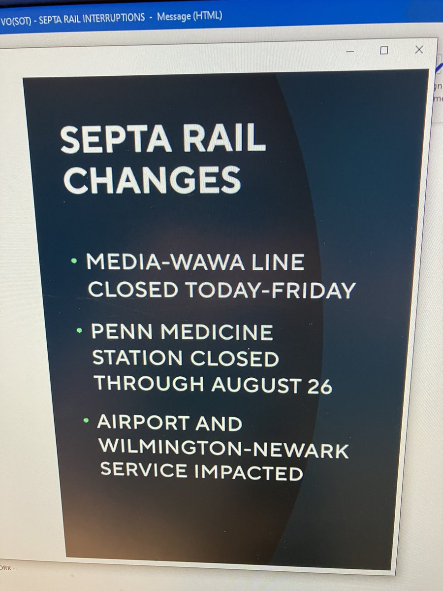 SEPTA CLOSURES: Wawa Station in Media is among those affected as @SEPTAPHILLY works to finish rebuilding rail infrastructure in University City. I’m breaking down who is affected during live reports at 530am and 630am on @CBSPhiladelphia