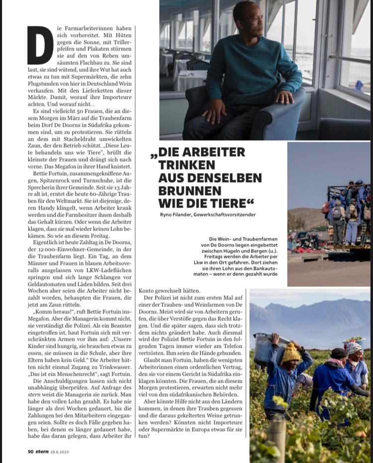 „Die Arbeiter trinken das Wasser aus den selben Brunnen wie die Tiere.“
<a href="/ann_essw/">Ann Esswein</a> und <a href="/HellEnak/">Helena Lea Manhartsberger</a> sind dem Wein in deutschen Supermärkten bis nach Südafrika hinterher gereist. Ihre Recherchen zeichnen ein erschreckendes Bild. Jetzt im <a href="/sternde/">stern</a>