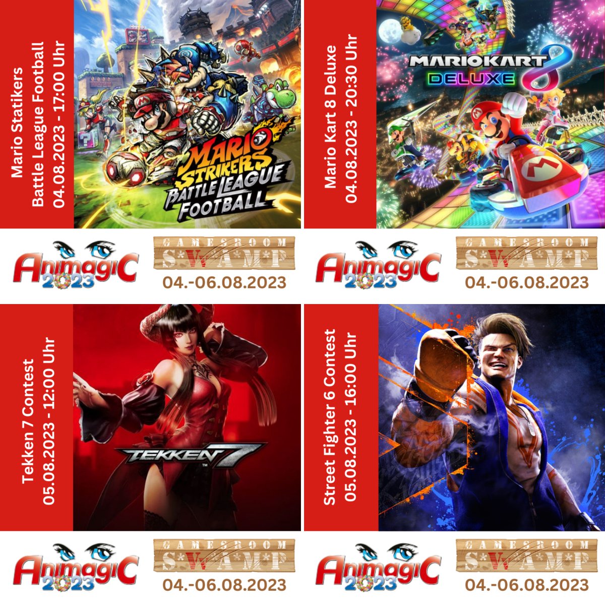 svvamp's tweet photo. Diese Contests erwarten euch bei uns in der #GamesArea auf der #AnimagiC2023 /@AnimagiCtweet :
Everybody 1-2-Switch - Just Dance - Mario Kart 8 Deluxe - Mario Striker BLF - Super Smash Bros. Ultimate - Street Fighter 6 - Tekken 7
Anmeldung und weitere Infos bei uns vor Ort. https://t.co/GHm7oAsRc9