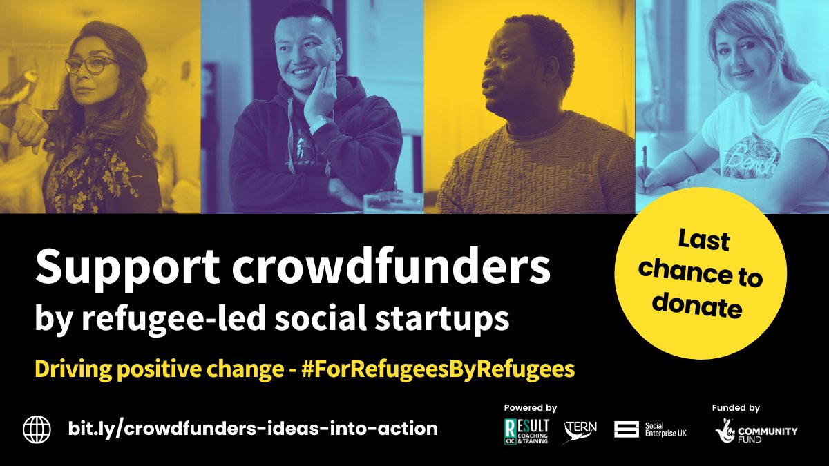 We've extended the deadline! Many of the social entrepreneurs have reached over 80% of their target - can you help them reach the finish line? 

Explore the campaigns and donate by 12pm this Friday 28th July - 

https://t.co/Y7JK599amA

#ForRefugeesByRefugees https://t.co/K58LJzDOd2