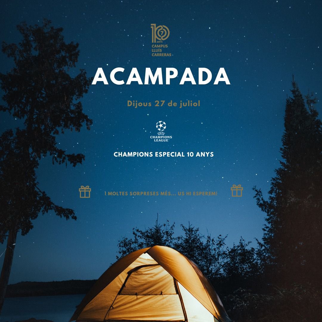 Dijous Festa-Acampada dels 10 anys del Campus Lluís Carreras! 

Gràcies als quasi 1️⃣0️⃣0️⃣0️⃣ participants d’aquest 1️⃣0️⃣ anys.

Dijous una nit especial al #SotdelBagueny! 

Lluiscarrerascampus.com
<a href="/lluiscarreras7/">lluiscarreras7</a>

#SantPol #Barcelona #futbol #campus 
#maresme
