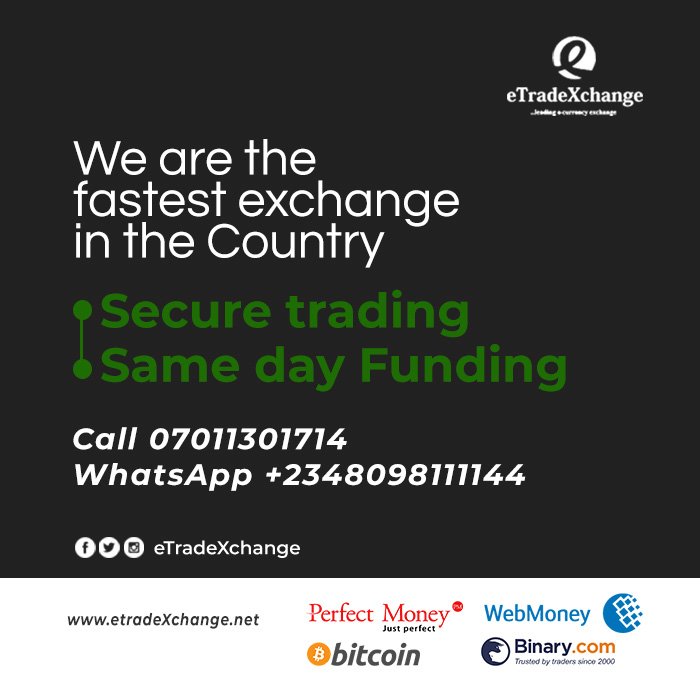 eTradeXchange's tweet photo. Buy from a trusted exchanger, do more with eTradeXchange and experience excellence services. Visit us today at https://t.co/H9U2wLqdso https://t.co/JQkH5G4Crp