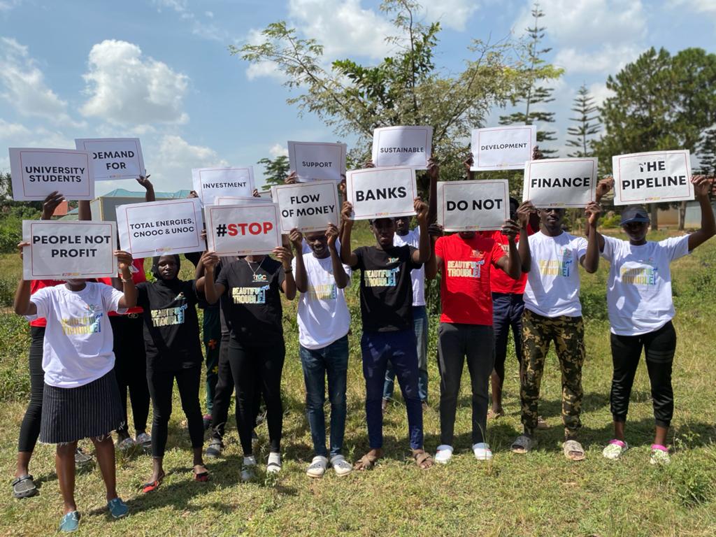 YGCUganda's tweet image. A group of University students joined the rest of planet and nature lovers to express their concerns against the contested #EACOP project asking Banks, Marsh, oil companies to stop the project because of its associated environmental impact and community rights' abuses.