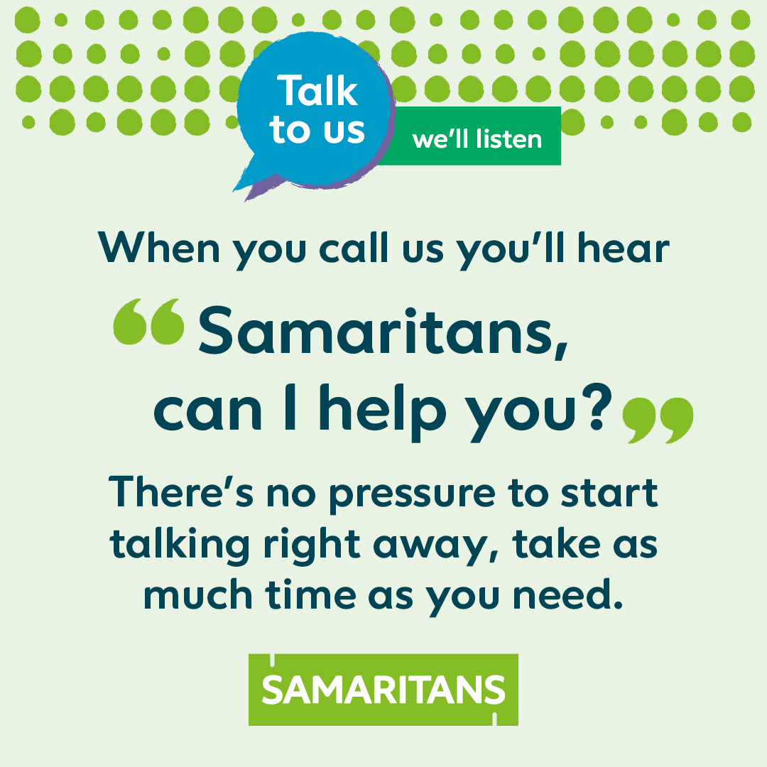 ManthorpeBP's tweet photo. Every 10 seconds, @samaritans responds to a call for help. We’re proud to share their awareness-raising campaign #TalkToUs, to remind people that Samaritans are there 24/7 for anyone who needs someone to listen 💚

#samaritans #heretohelp #ifyouneedtotalk #listen https://t.co/emTzkzyCvL